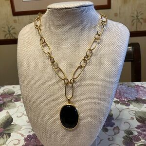 JOAN RIVERS NECKLACE WITH PAPER CLIP CHAIN AND BLACK STONE